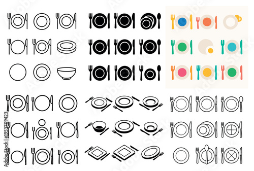 Dining icons with plate fork spoon minimal