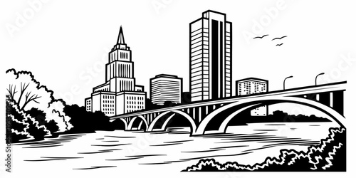 USA, US, U.S, United States - Austin skyline river simple svg minimal line vector black white