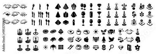 Dining icons with plate fork spoon minimal