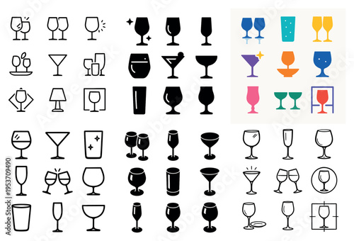 Beverage icons with wine glass goblet outline minimal