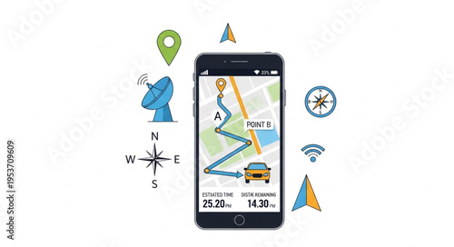 Smartphone Navigation App Displaying Route and Location Information.
