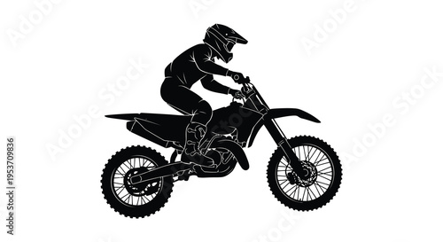 A dynamic black silhouette of a motocross rider on a dirt bike captured mid action and movement silhouette high quality professional detailed