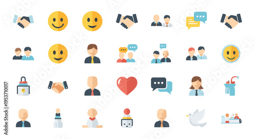Set of various flat design people icons and social interaction symbols