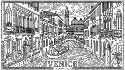 Venice coloring page drawing illustration for adult