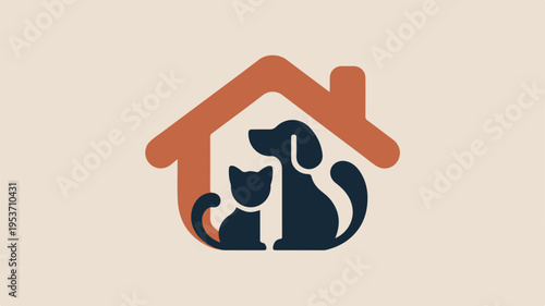 Pets inside home silhouette cat and dog in house icon animal shelter symbol