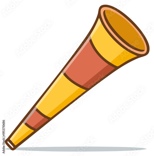 Yellow brown vuvuzela horn cartoon illustration for sports fan celebration and festive noise