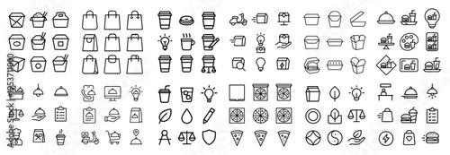 Shopping icons with bag cup pizza minimal