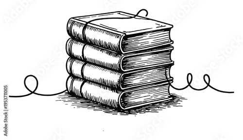 Stack of Handbound Books Vintage Vector Illustration