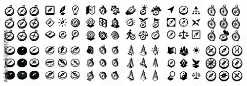 Navigation icons with compass and map minimal