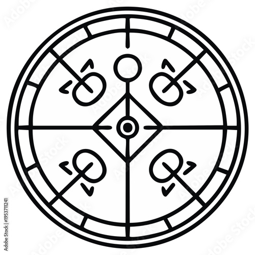 Abstract Symbolic Circle with Geometric Elements Minimalist Design Mystical Sign Creative Outline