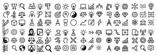 Business icons with idea brain target outline