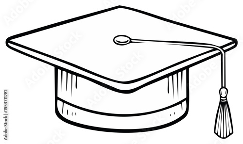 Black and white vector illustration of an academic graduation cap mortarboard with a tassel