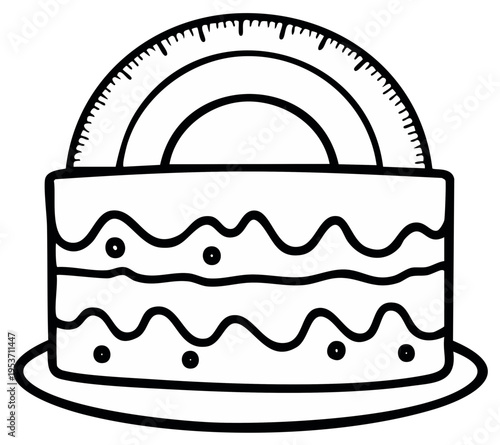 Doodle style cake with a protractor on top celebrating math and geometry education