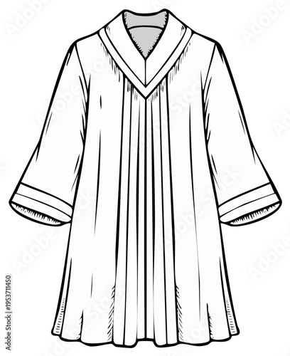 Elegant V Neck Pleated Robe with Wide Sleeves Outline Fashion Illustration