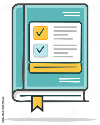 Textbook or guide with a completed checklist on the cover. A concept for education, rules, and success.