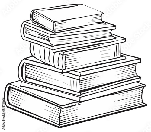 Stack of antique hardcover books, sketch illustration