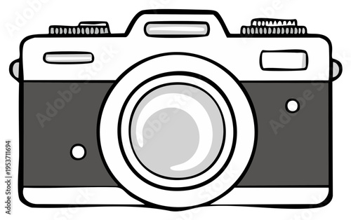 Vintage camera illustration with large lens and iconic retro design elements