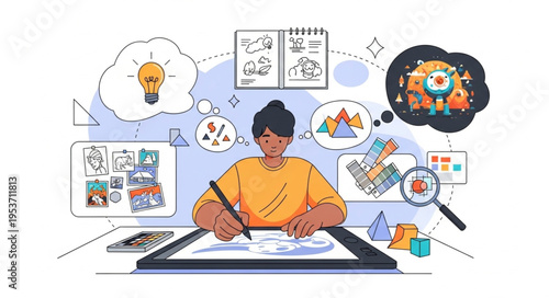 Creative Designer at Work - Conceptualizing Ideas and Sketching on Tablet.