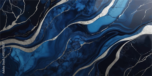 Flowing blue silk fabric creates an artistic wave pattern with a liquid texture, offering an abstract water design for a decorative wallpaper backdrop