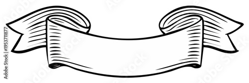 Elegant decorative curled ribbon banner illustration for messages and design projects with antique style