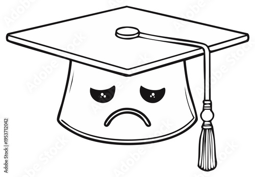 Sad Graduation Cap Character Illustration Educational Melancholy Milestone Regret