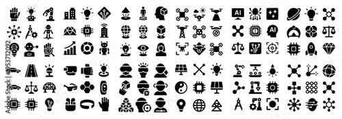 Technology icons with chip robot drone bold