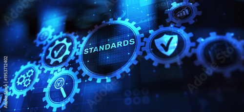 Standard. Quality control. ISO certification, assurance and guarantee. Internet business technology concept.