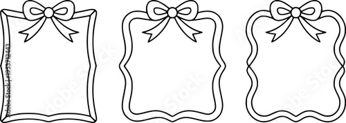 Decorative Black Outline Frames with Bows White Background ribbon border
