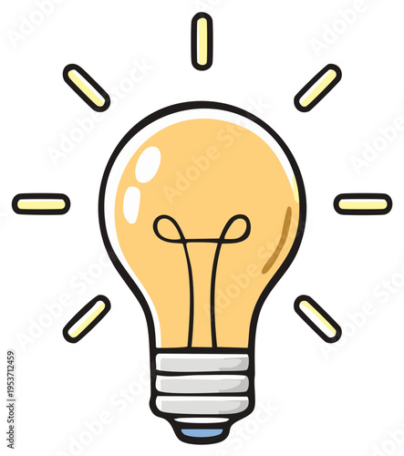 Glowing incandescent light bulb with radiating light, representing ideas and innovation