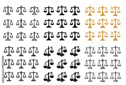 Justice icons with scales balance silhouette