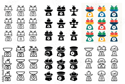 Kitchen icons with scale apple simple