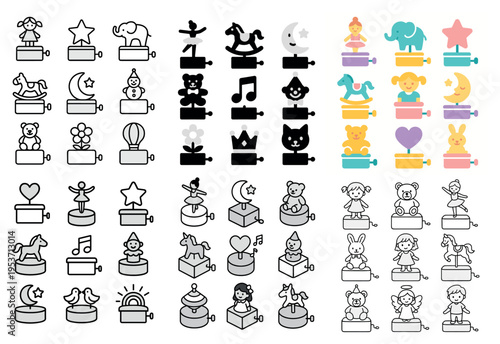 Nursery icons with rocking horse ballerina colorful