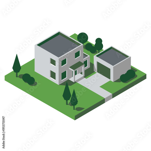 Isometric illustration of a modern house.