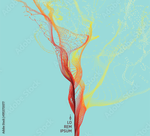 Dynamic particles. Water splash imitation. Abstract background. Grid. Illustration for brochure, poster, cover, presentation, flyer or banner.