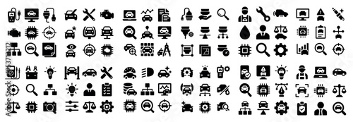 Transportation icons with car wrench and gear minimal line