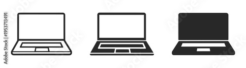Laptop icons set, outline and solid styles, notebook computer symbols, minimal vector collection, modern digital device illustration on transparent background