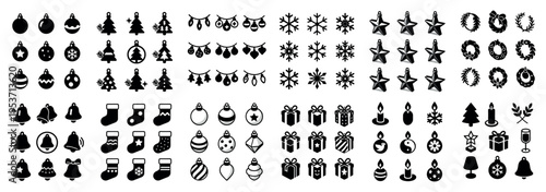 Holiday ornaments icons with bauble tree wreath colorful