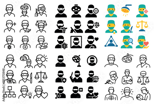 Medical people icons with surgeon doctor nurse outline