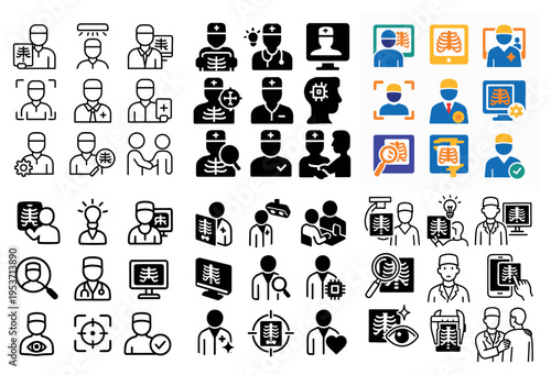 Medical icons with doctor xray monitor outline