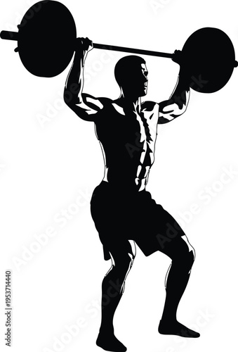 Dynamic Silhouette of Powerful Athlete Lifting Barbell