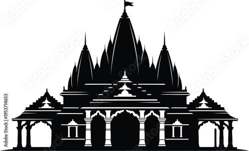 Traditional Indian Temple Silhouette Vector Art