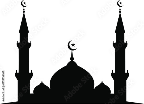 Silhouette of a Mosque with Minarets and Dome