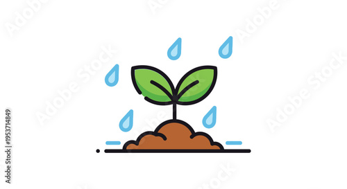 A colorful illustration depicts a sprouting seedling with raindrops showcasing growth and renewal a vibrant silhouette high quality professional detailed