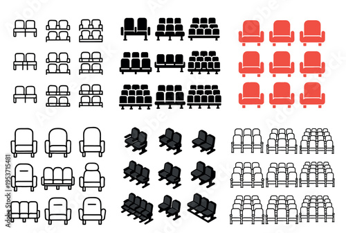 Furniture icons with chair bench theater minimal