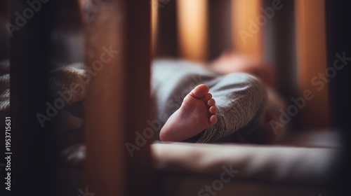 A serene image of a baby sleeping peacefully in a crib, highlighting soft lighting and cozy surroundings.