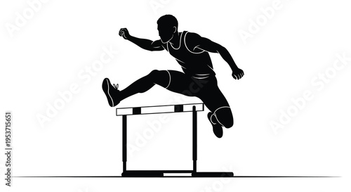 A dynamic illustration of an athlete mid leap over a hurdle showcasing peak physical form in silhouette high quality professional detailed modern