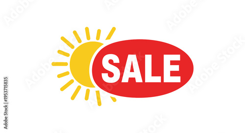 A vibrant graphic design features a sunburst and bold red sale banner creating a promotional advertisement silhouette high quality professional detailed