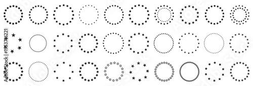 collection of various dotted and dashed circles and stars on white background