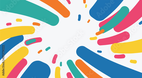 A vibrant abstract design with colorful, rounded lines on white