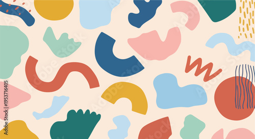 A vibrant abstract pattern featuring organic shapes and a neutral background